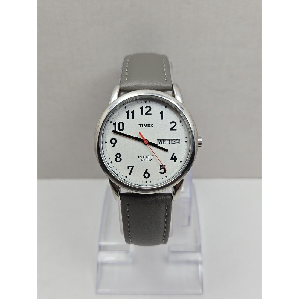 Timex Easy Reader Mens 35mm Indiglo Day Date Quartz Watch Leather New Battery
